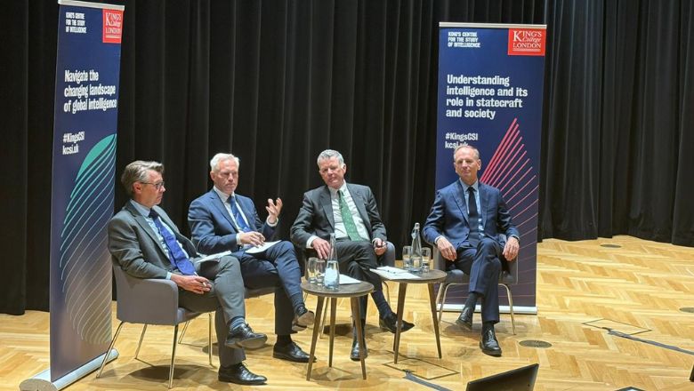 Professor Wyn Bowen, Vice Admiral Nils Andreas Stensønes, Sir Richard Moore, Lord Simon Stevens in Bush House Auditorium
