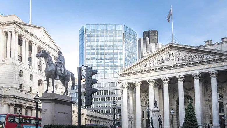 An image of the Bank of England and central London.