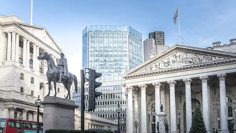 An image of the Bank of England and central London.