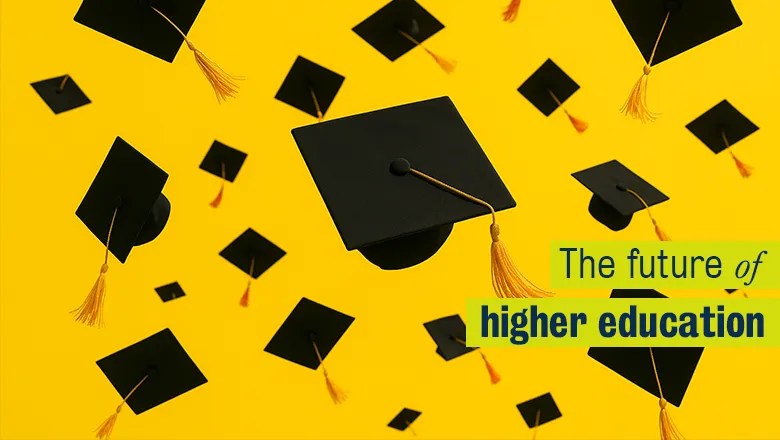 Mortar boards on a yellow background