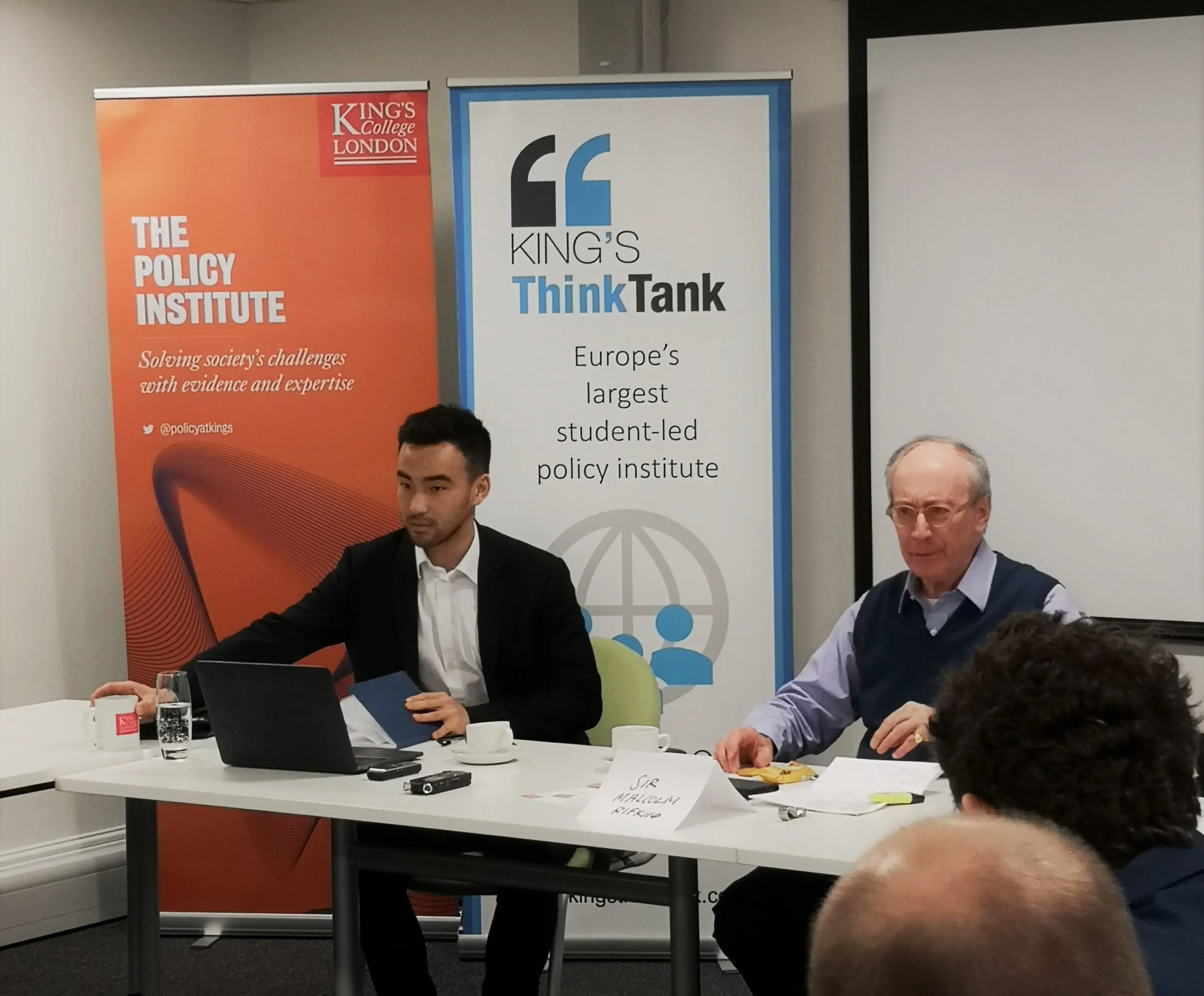 Sifan Zheng, president of the King's Think Tank, with Sir Malcolm Rifkind.