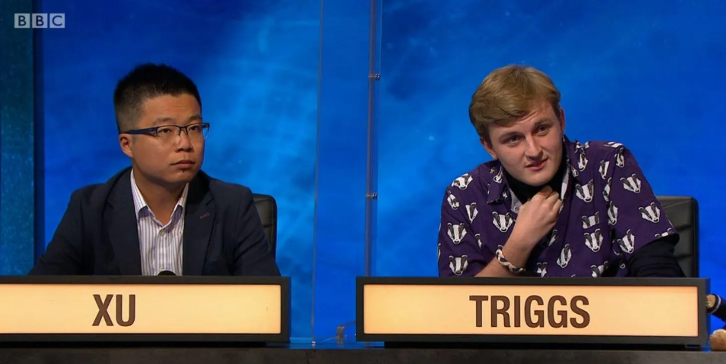 Simon Xu and Louis Triggs on University Challenge. Picture: BBC.