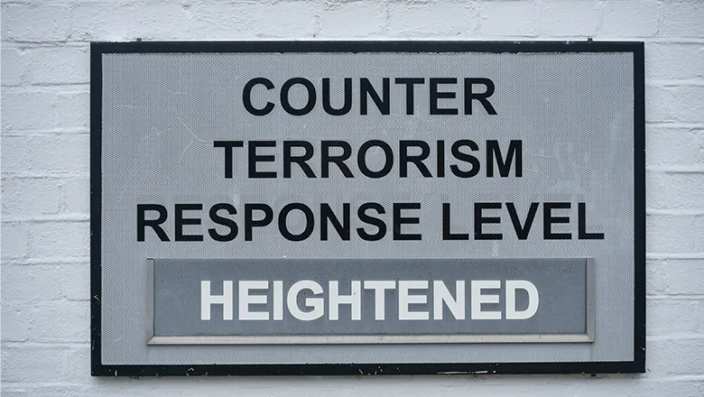 Sign showing counterterrorism response level