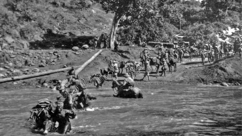 African askari crossing river
