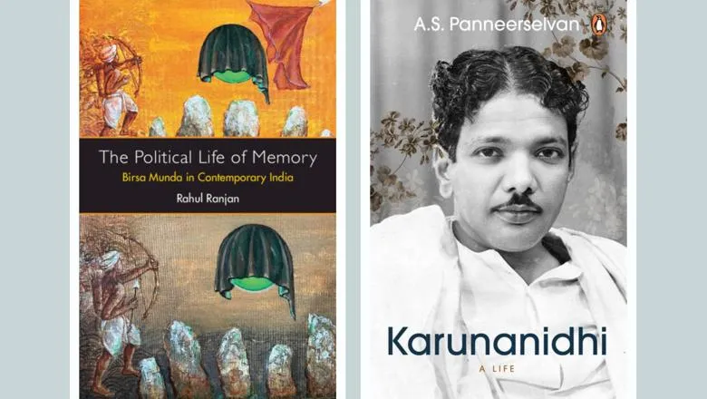 Book covers of books on Birsa Munda and M Karunanidhi by Rahul Ranjan and A S Panneerselvan, respectively.