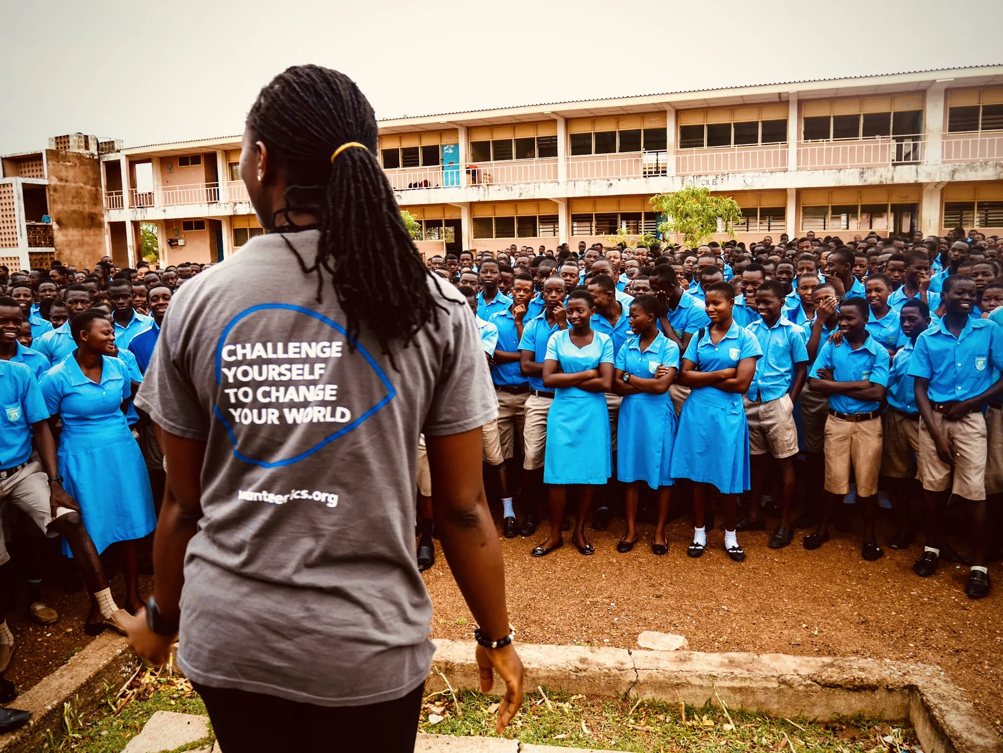 ‘I took this picture moments before we started our first ICS community outreach focus on sustainability and development in a high school in Bolgatanga. Our Team Leader Anna stood there and grabbed the attention of the pupils: turning the atmosphere of fears and confusion to an atmosphere of laughter. At that very moment, she captured the attention of the pupils by sharing a “Ghanian joke”. In 15 minutes she talked about a global issue in a local context, standing firm on her natural leadership. In loving memory of Anna Achea-Obuobi Addai.’ – Mireille Kouyo