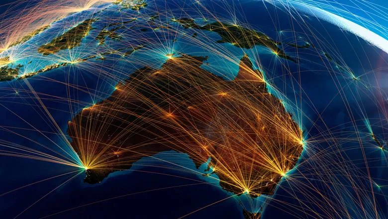 Graphic of Australia on the globe