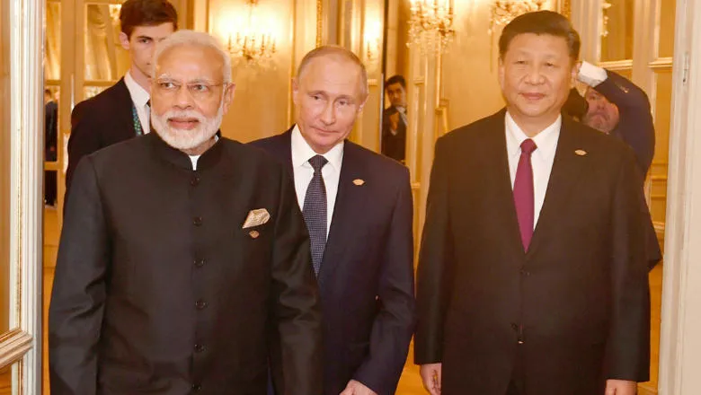 Narendra Modi - Prime Minister of India, Vladimir Putin - President of Russia, Xi Jinping - President of the People's Republic of China