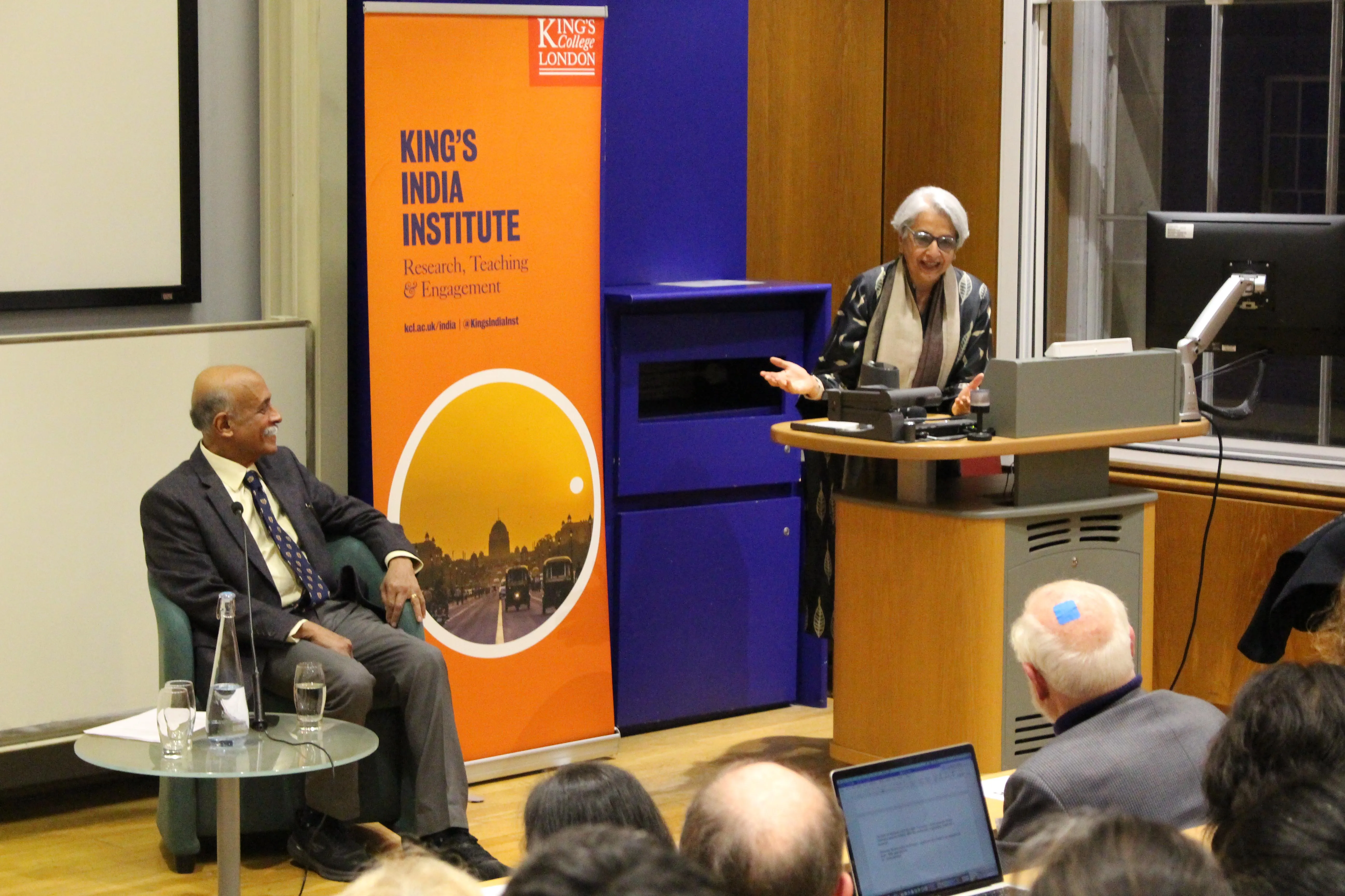 Professor Madhavan Palat and Professor Niraja Gopal Jayal interact at the 2023 Nehru memorial lecture