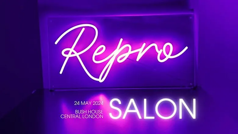 Neon sign with the words 'Repro Salon'
