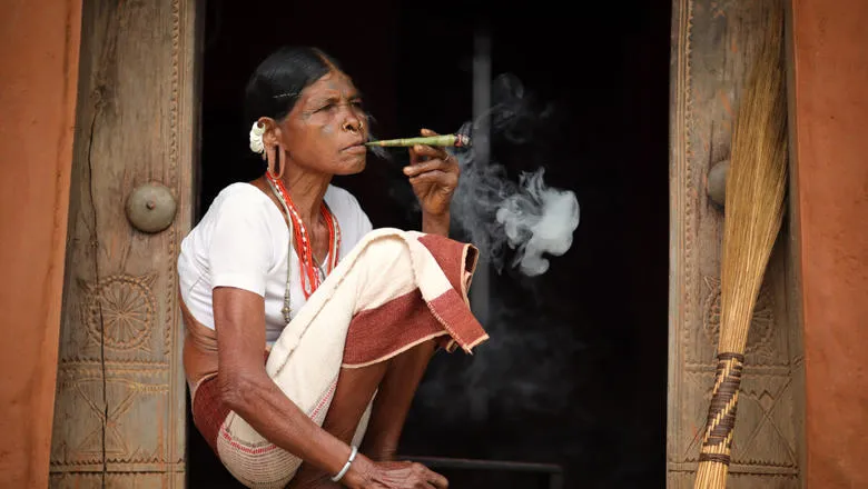 Unidentified Sora tribal woman in a rural village near Gunupur in Odisha, India. 