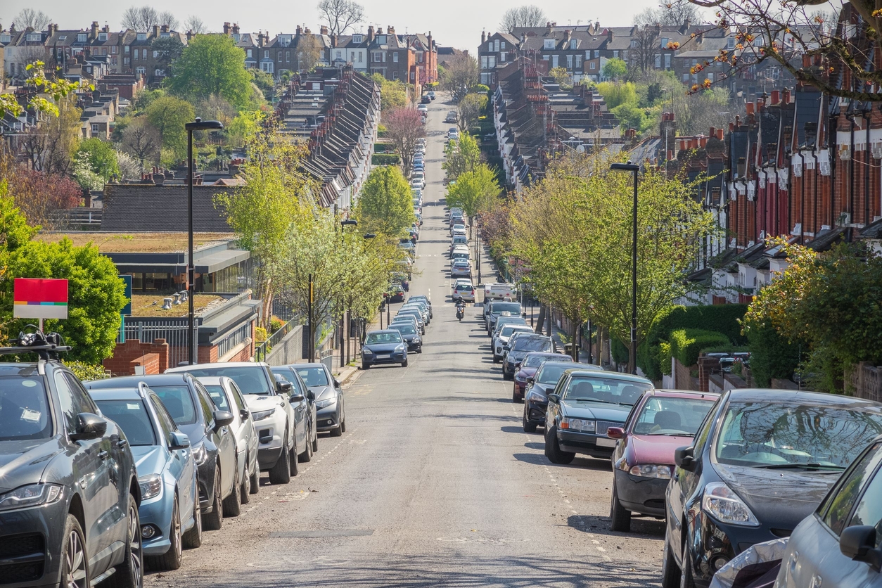 Street in London lined by cars