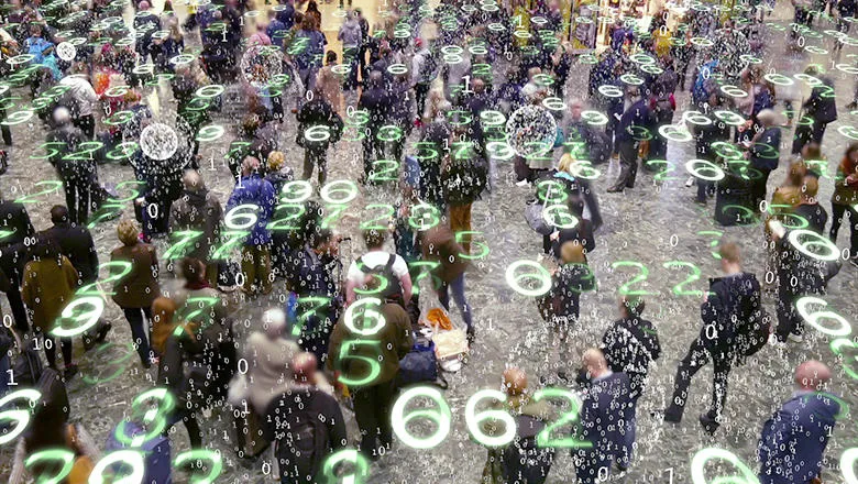 A busy crowd with numbers on top