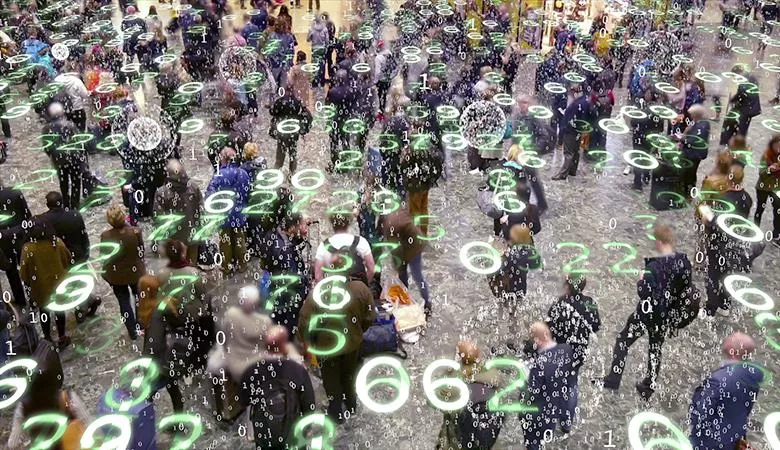 A busy crowd, with numbers superimposed