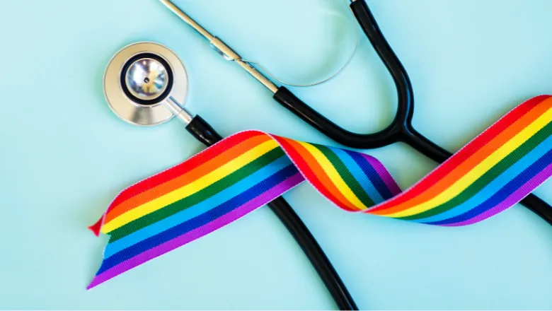 Stethoscope and LGBT rainbow ribbon pride symbol