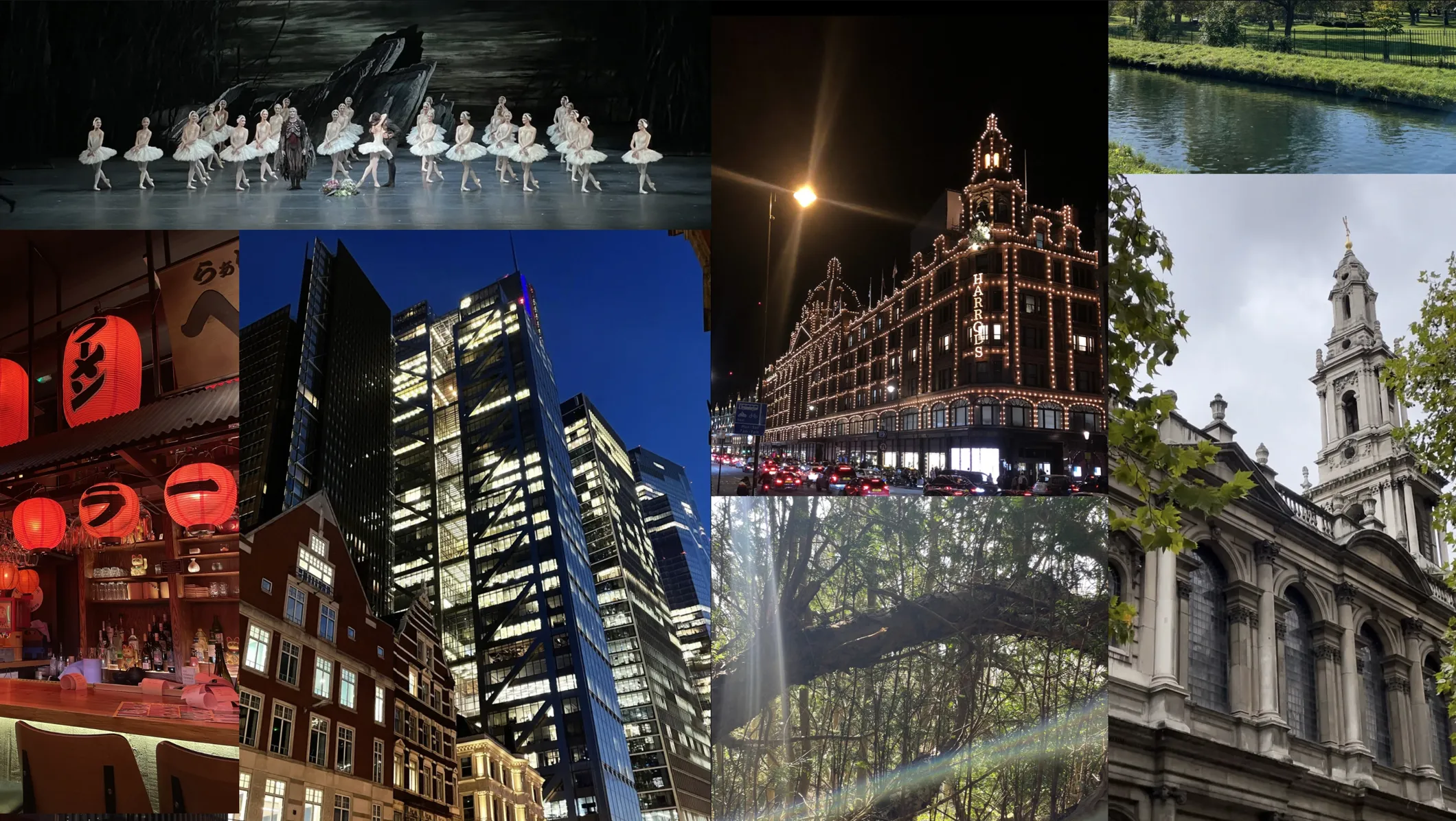 A collage of Ama's photos taken around London