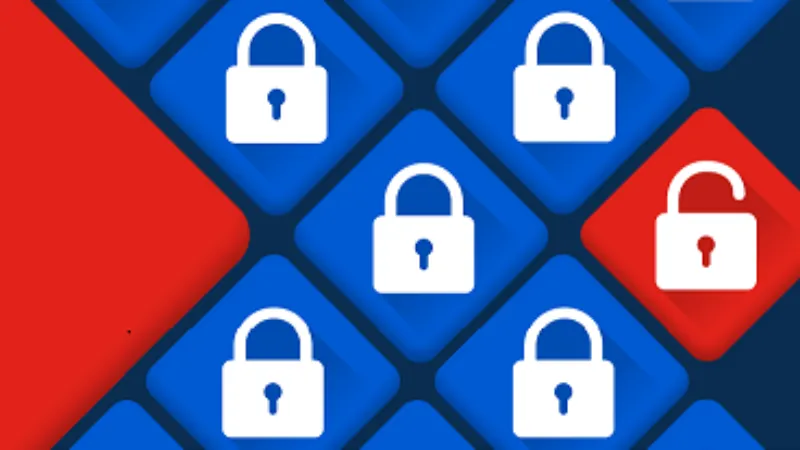 Image of padlocks that are locked with one that is unlocked with a red border.