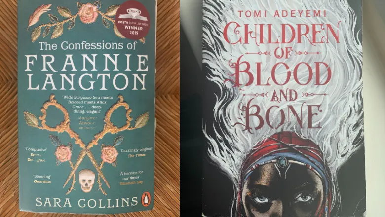 Two books: 'The Confessions of Frannie Langton' by Sara Collins and 'Children of blood and bone' by Tomi Adeyemi