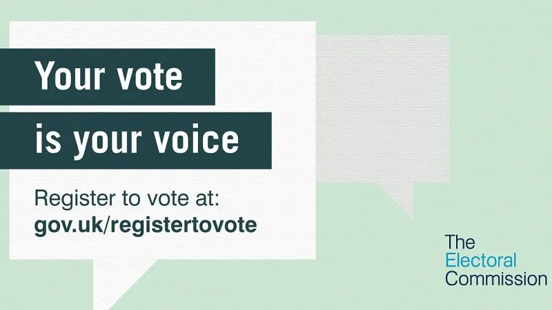 Image with text saying your vote is your voice register to vote