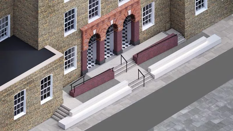 A CGI projection of the completed works to the steps on Collingwood Street on Guy's campuss from above