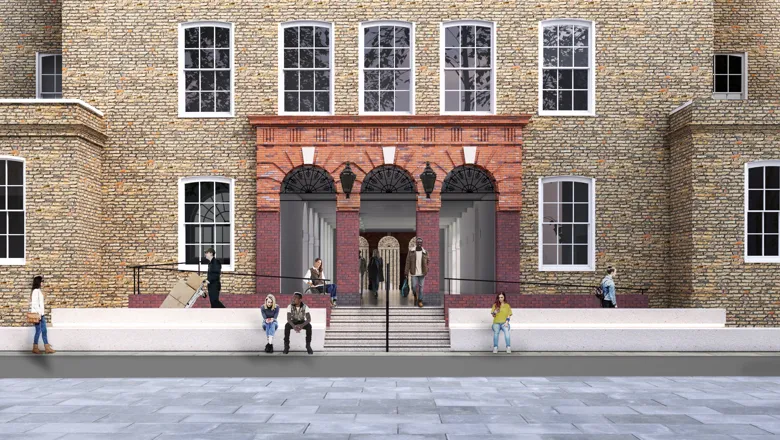 A CGI projection of the completed works to the steps on Collingwood Street on Guy's campus from street level