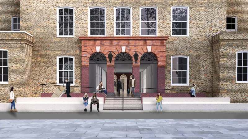 A CGI projection of the completed works to the steps on Collingwood Street on Guy's campuss from street level