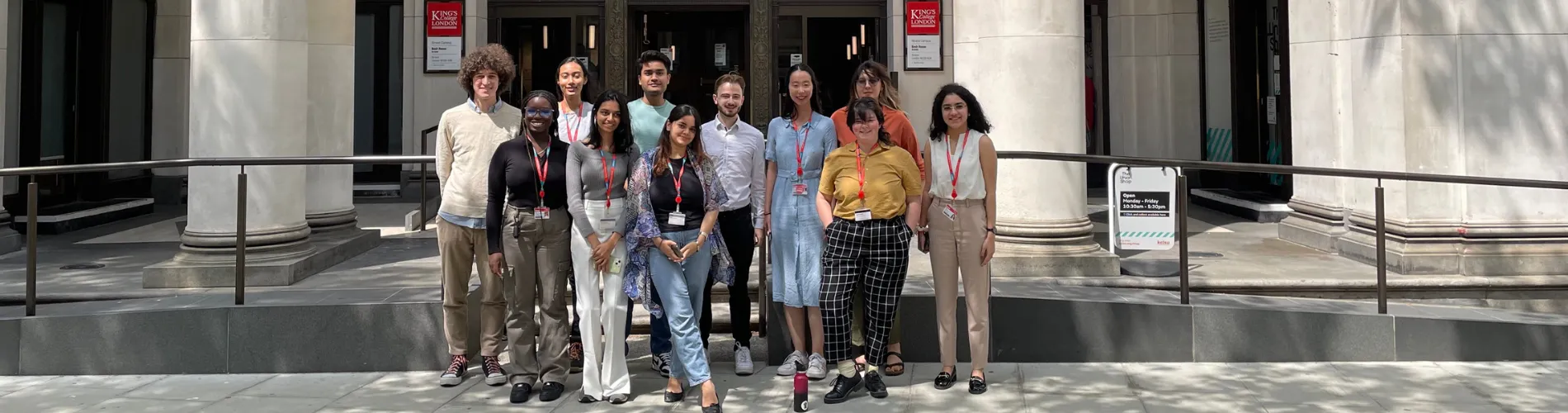 The Student Knowledge & Information interns posing in front of Bush House.