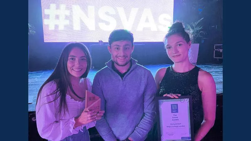 Image of representatives from KCLSU with the Event Award at the National Society and Volunteering Awards
