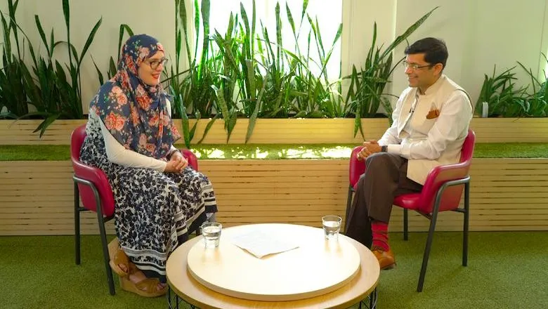 President of KCLSU Salma Hussain sits opposite King's President & Principal Professor Shitij Kapur