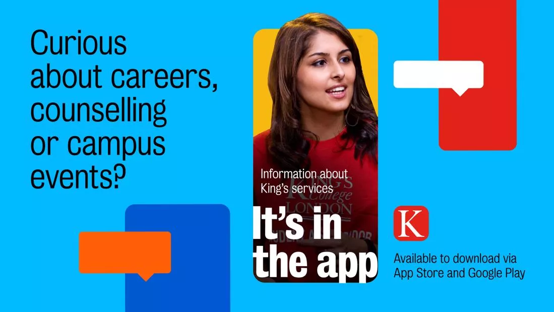 Bright icons advertising functionality of the King's Student app, this one highlighting university services