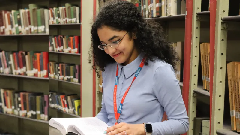 Student reading a book