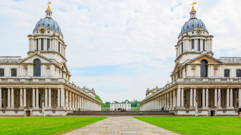 An image of the two towers at the Greenwich maritime Museum