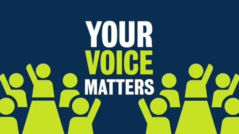 Block images of green people with 'Your Voice Matters' in the centre