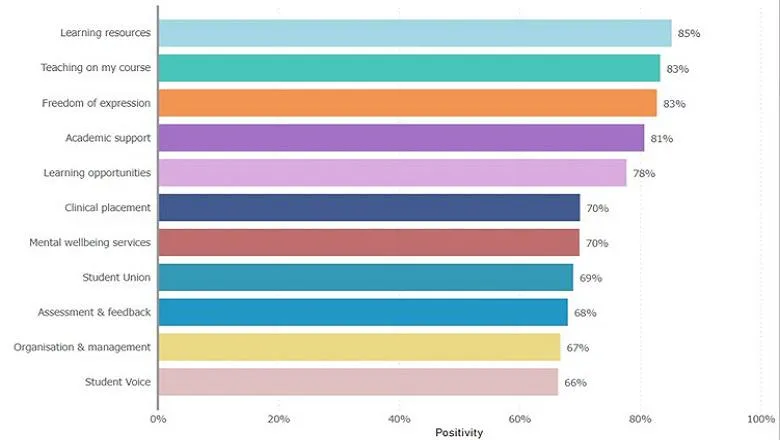 Graph showing King's summary results for the National Student Survey 2023