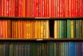Bookshelf with colourful books