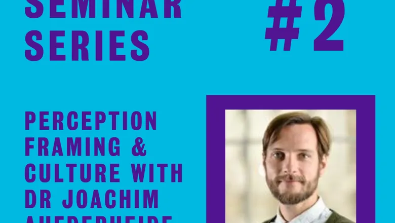 Infographic with the text "Sustainability Seminar Series #2. Perception Framing & Culture with Dr Joachim Aufderheide. November 25th, 11:00 - 12:45" and an image of Dr Joachim Aufderheide.