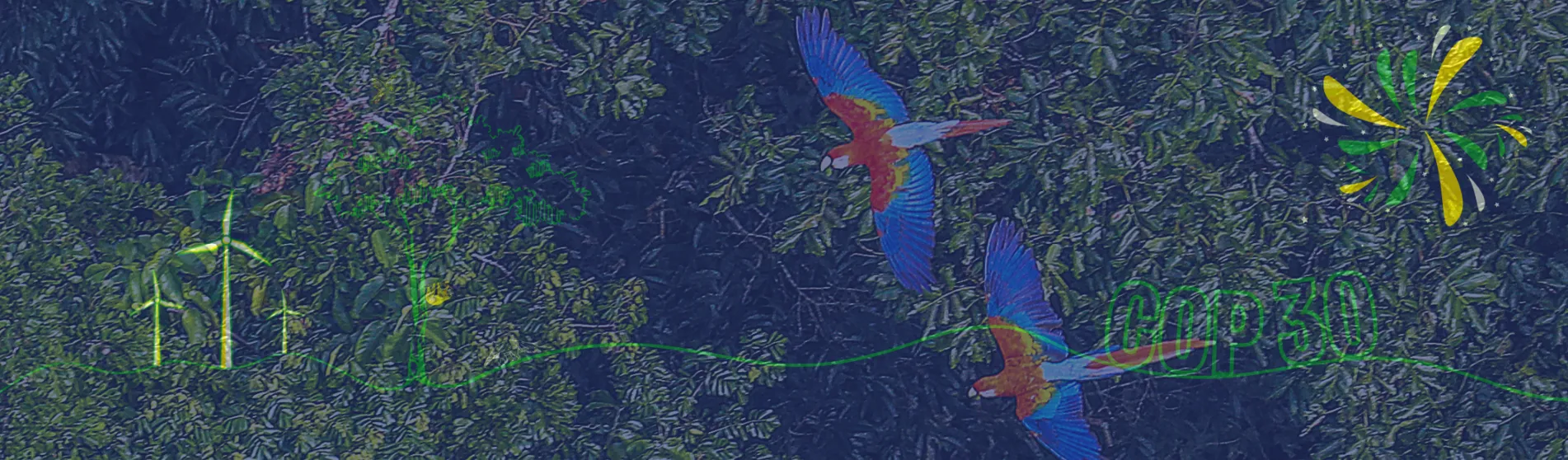 Amazon rainforest with macaws