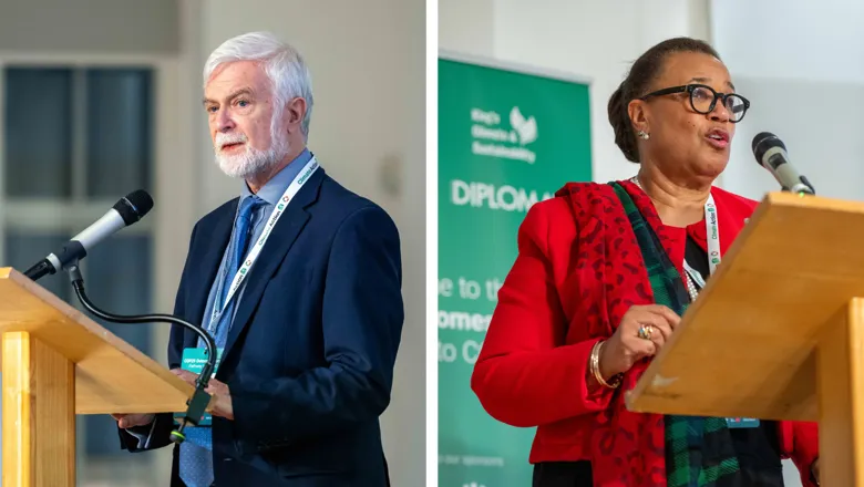 Side by side photos of Professor Sir Jim Skea and Baroness Scotland