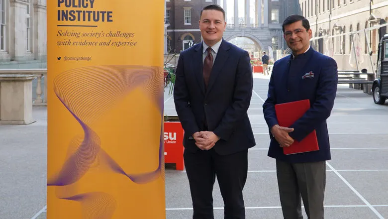 Wes Strreting and Shitij Kapur outside King's College London